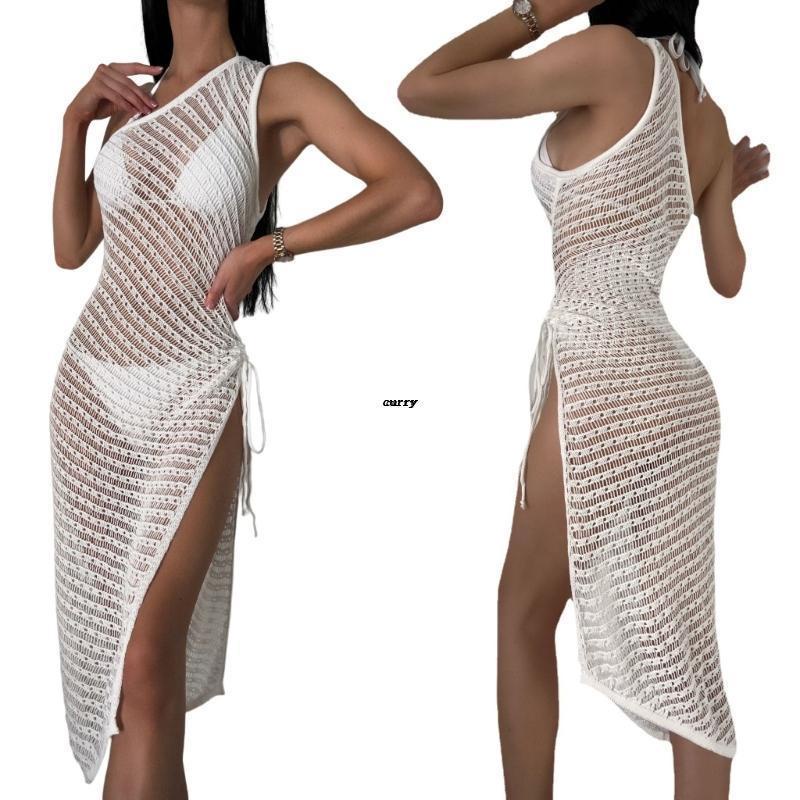✿ Vỏ Bọc Bikini Đan Len Không Tay Khoét Lỗ Thời Trang Đi Biển Cho Nữ