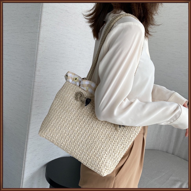 Túi Tote Đeo Vai / Xách Tay Đan Sợi Rơm Sức Chứa Lớn Thời Trang Đi Biển Mùa Hè