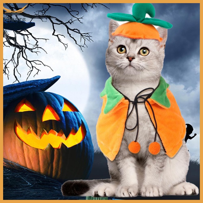 Áo Choàng Lông Nhung Hình Bí Ngô Hai Mặt Dễ Thương Có Thể Điều Chỉnh Hóa Trang Halloween Cho Thú Cưng