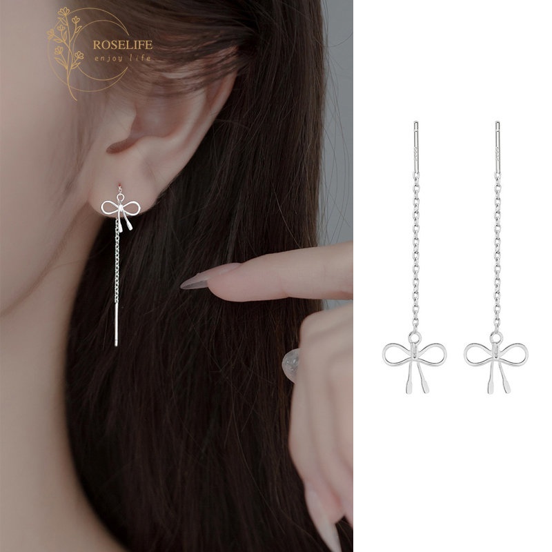 Bông Tai Mạ Bạc 925 Hình Nơ Dáng Dài Thanh Lịch Thời Trang Cho Nữ