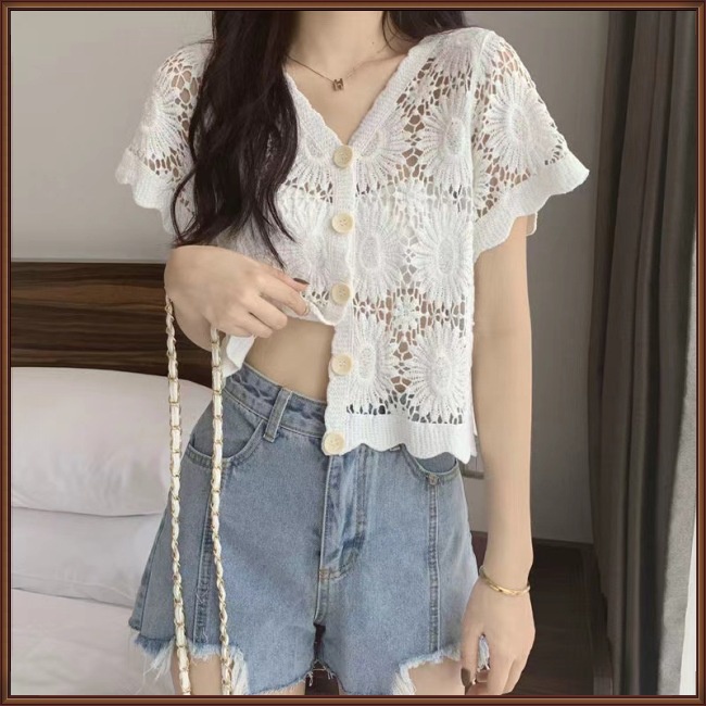 Áo Cardigan Dệt Kim Cổ Chữ V Tay Ngắn Dáng Ôm Thời Trang Dành Cho Nữ