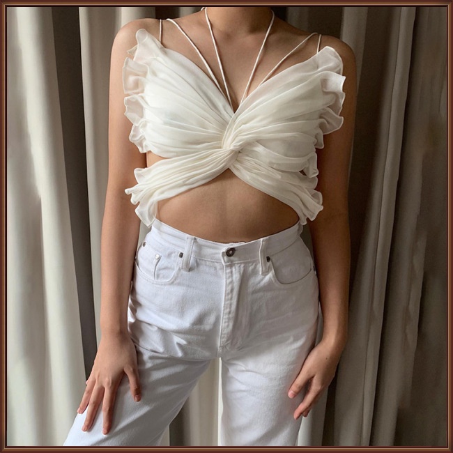 Áo Voan Hai Dây Cổ Chữ V Màu Sắc Trơn Dành Cho Nữ