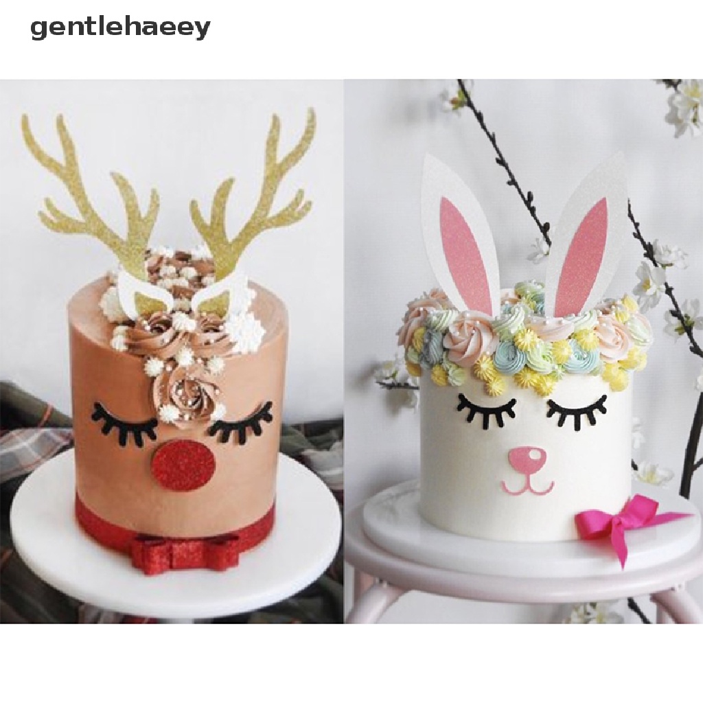 1 Set Que Cắm Trang Trí Bánh Kem Hình Tuần Lộc Tai Thỏ Dễ Thương