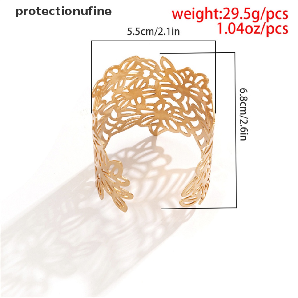 Vòng Đeo Tay Hở Bằng Kim Loại PR3VN Họa Tiết Hoa Lá Điều Chỉnh Được Cho Nữ