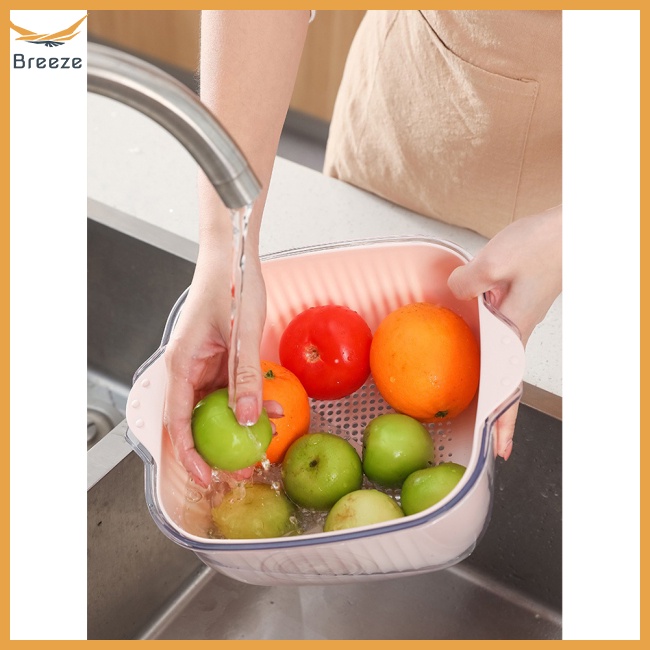 Rổ Rửa Trái Cây Hai Tầng Sáng Tạo Có Tay Cầm Dành Cho Nhà Bếp