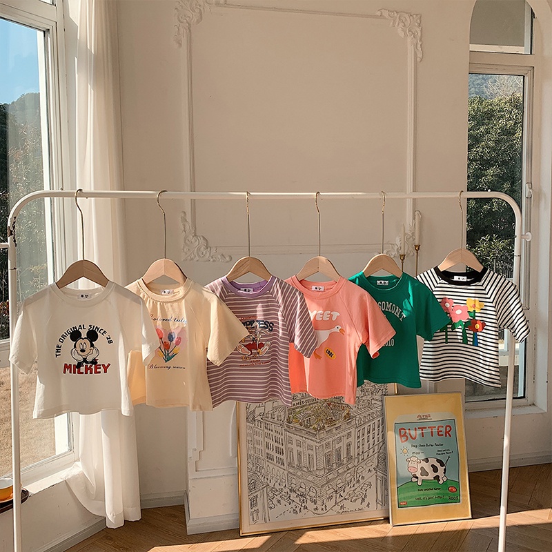 Áo Thun cotton Tay Ngắn In Họa Tiết Hoạt Hình Cho Bé