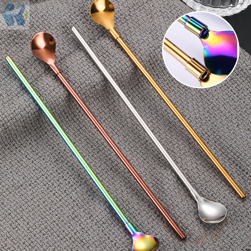 Bộ Ống Hút Và Muỗng Bằng Thép Không Gỉ Có Thể Tái Sử Dụng Nhiều Lần
