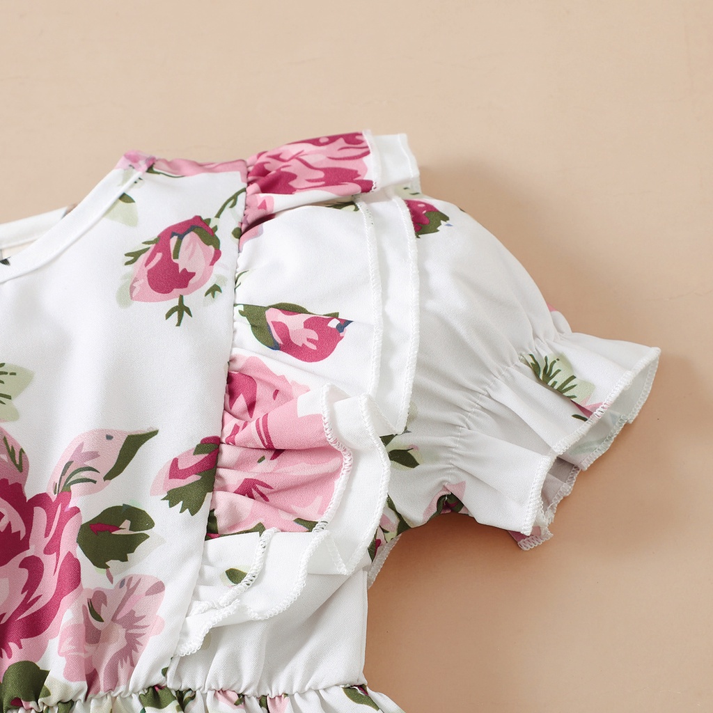 Đầm Tay Ngắn In Hoa Thời Trang Mùa Hè Xinh Xắn Cho Bé Gái 1-5 Tuổi