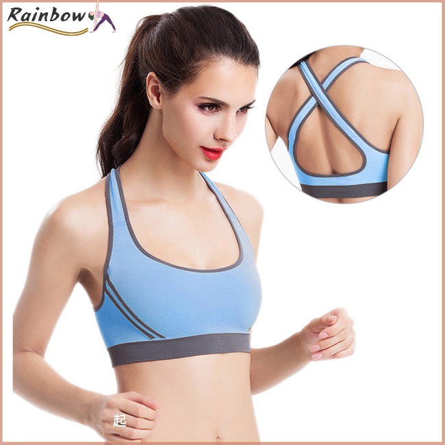 Áo Ngực Thể Thao Đan Chéo Lưng Bằng Nylon Chống Sốc Thiết Kế Màu Sắc Tương Phản Thời Trang Tập Yoga Cho Nữ