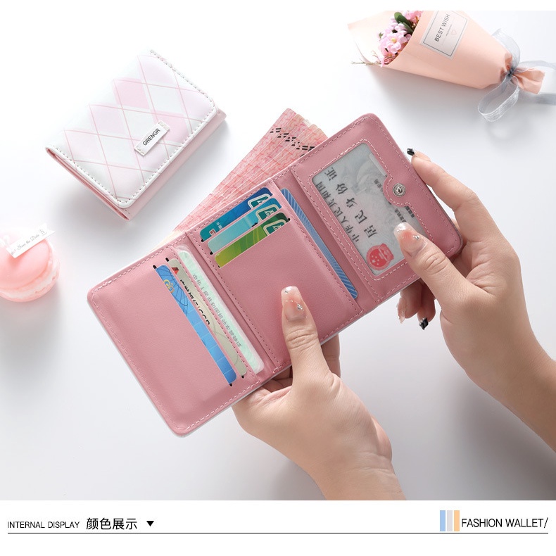 Ví Đựng Tiền Xu Đa Năng Họa Tiết Sọc Caro Đơn Giản Phong Cách Hàn Quốc