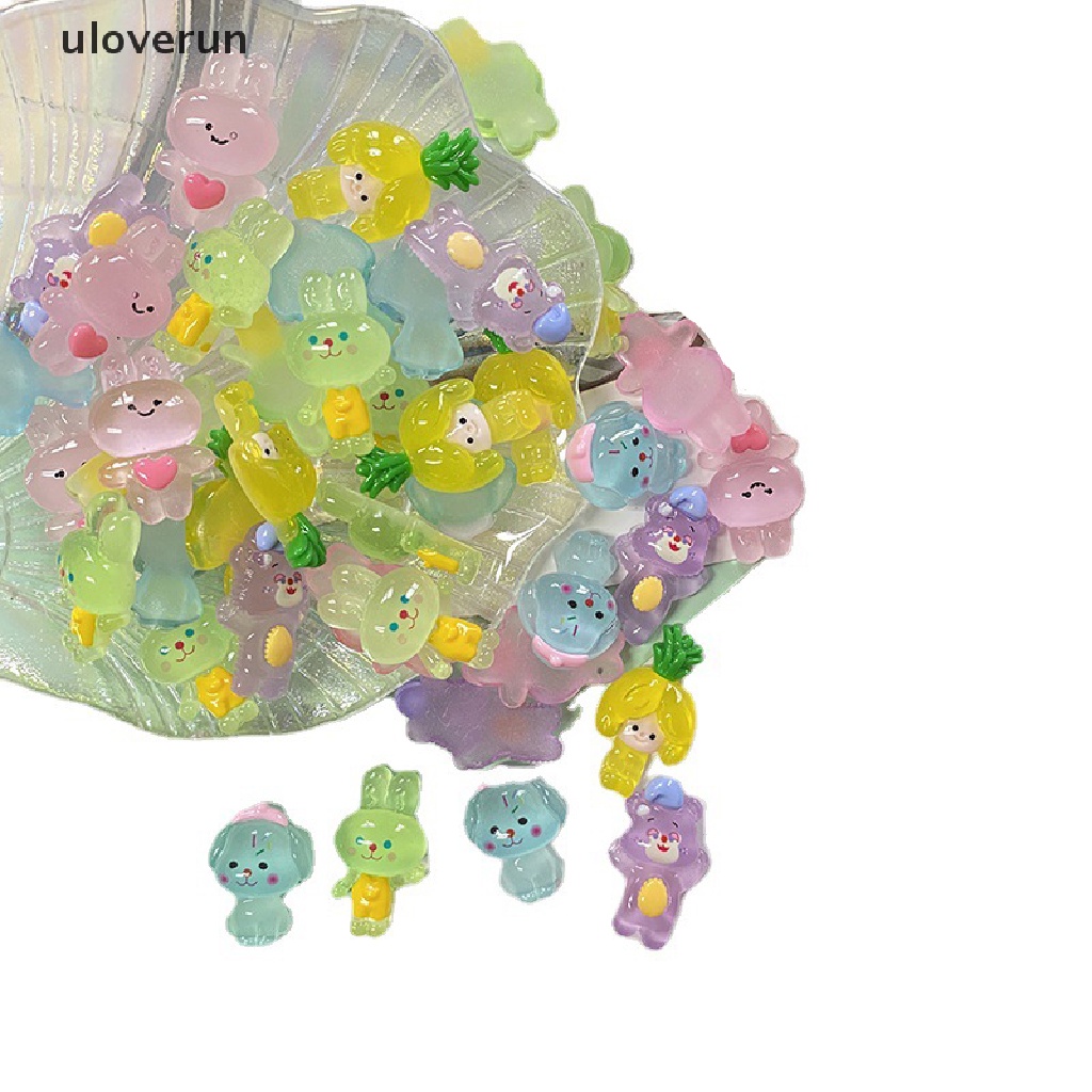 Bộ 5 Đồ trang trí Thỏ / Gấu Hoạt Hình Màu Dạ Quang Trang Trí Ốp Điện Thoại DIY