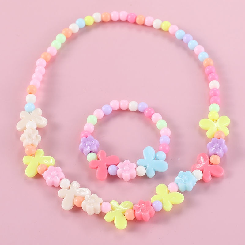 Bộ Vòng cổ Hạt Acrylic Mặt Bướm / Hoa Tím / Hồng Dành Cho Trẻ Em