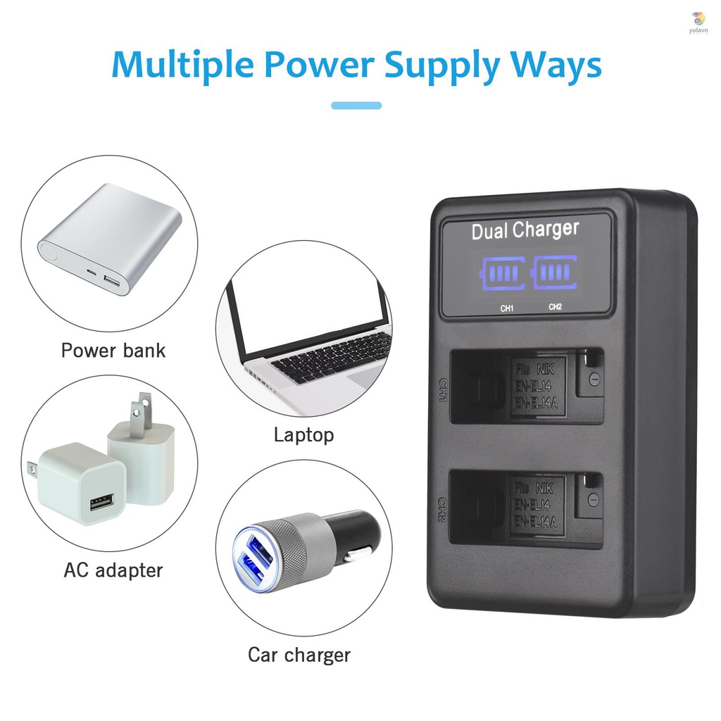 Bộ 2 Pin Và Sạc EN-EL14 7.4V 1500mAh + 1 Đèn LED2-EL14 Cho D3100 D3200 D3300 D340