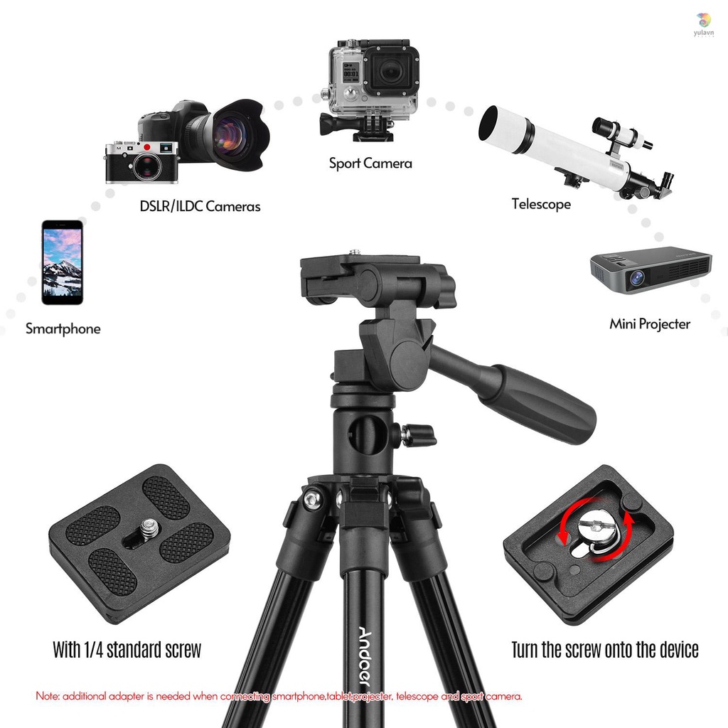 Giá Đỡ Ba Chân Ngang Andoer Q160HA Chuyên Nghiệp Với Đầu Nghiêng Và Đầu Nghiêng Cho Máy Ảnh DSLR