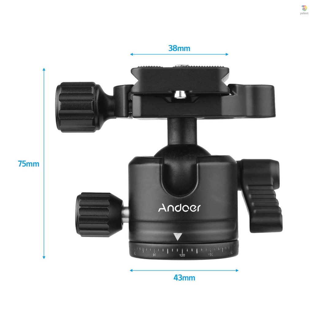 Bộ Đầu Bi Andoer Panorama Gắn Chân Máy Ảnh Đầu Bi Chữ U Trọng Lực Thấp Tối Đa. 5kg / 11lbs Bằng Hợp Kim Nhôm Chịu Lực 2 Tấm Tháo Gỡ Nhanh