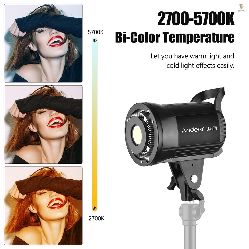 Đèn LED Chụp Ảnh Di Động Andoer LM60Bi 60W 2700K-5700K Có Điều Khiển Từ Xa Cho Studio