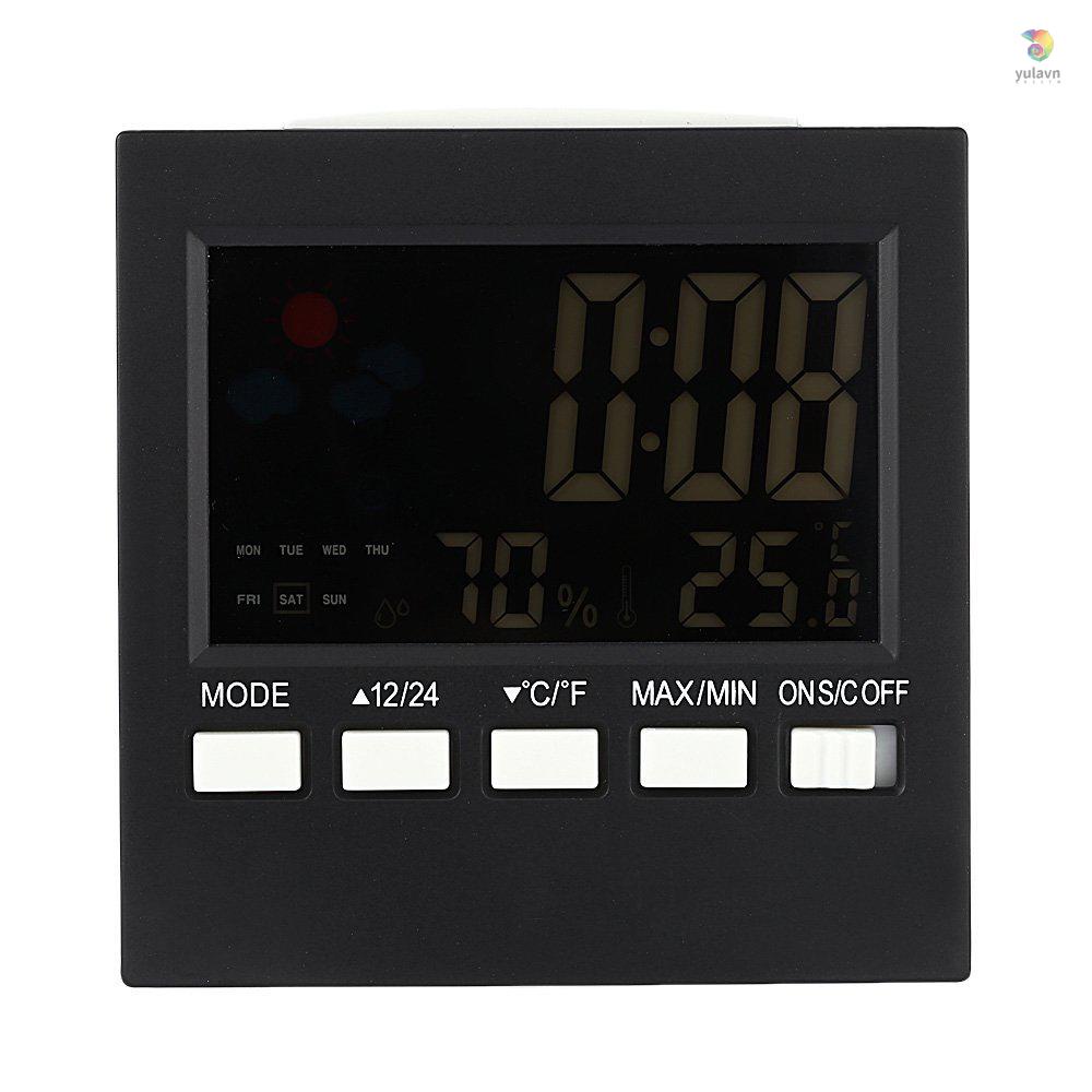 Đồng Hồ Báo Thức Hiển Thị Nhiệt Độ Và Độ Ẩm Màn Hình Kỹ Thuật Số LCD