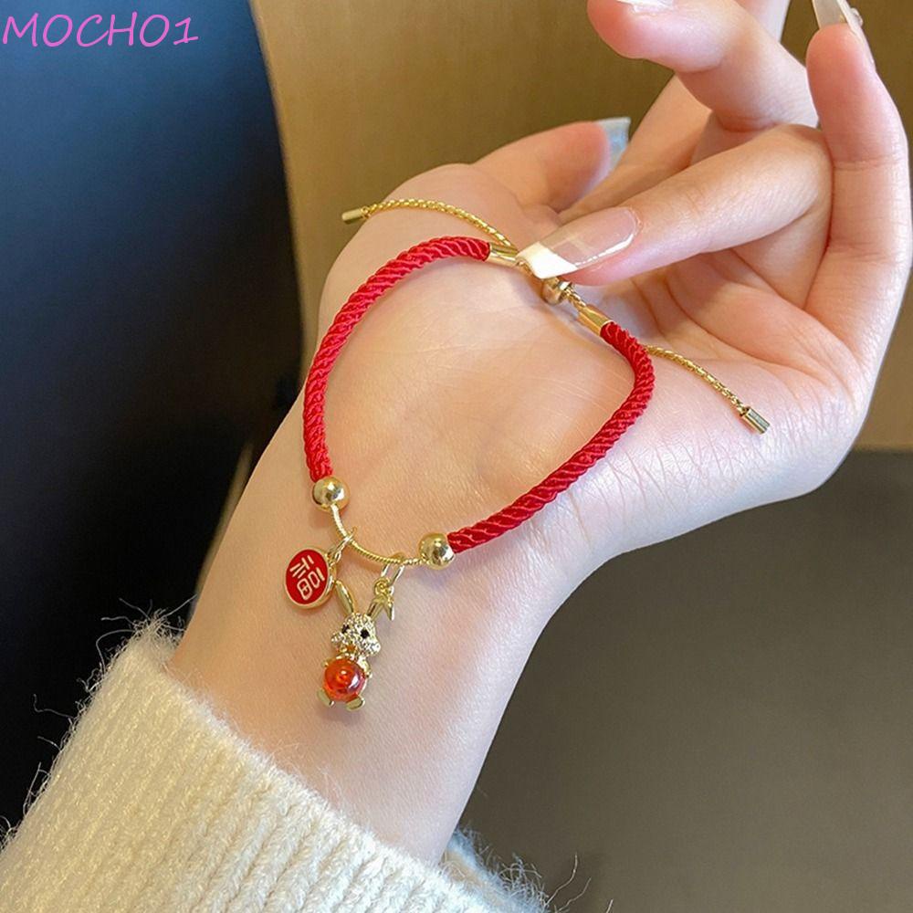 Mocho1 Vòng Tay Thỏ May Mắn Handmade Điều Chỉnh Được Mặt Hình Hoàng Đạo Thỏ Năm Mới Bằng Đồng Phong Cách Trung Hoa Truyền Thống