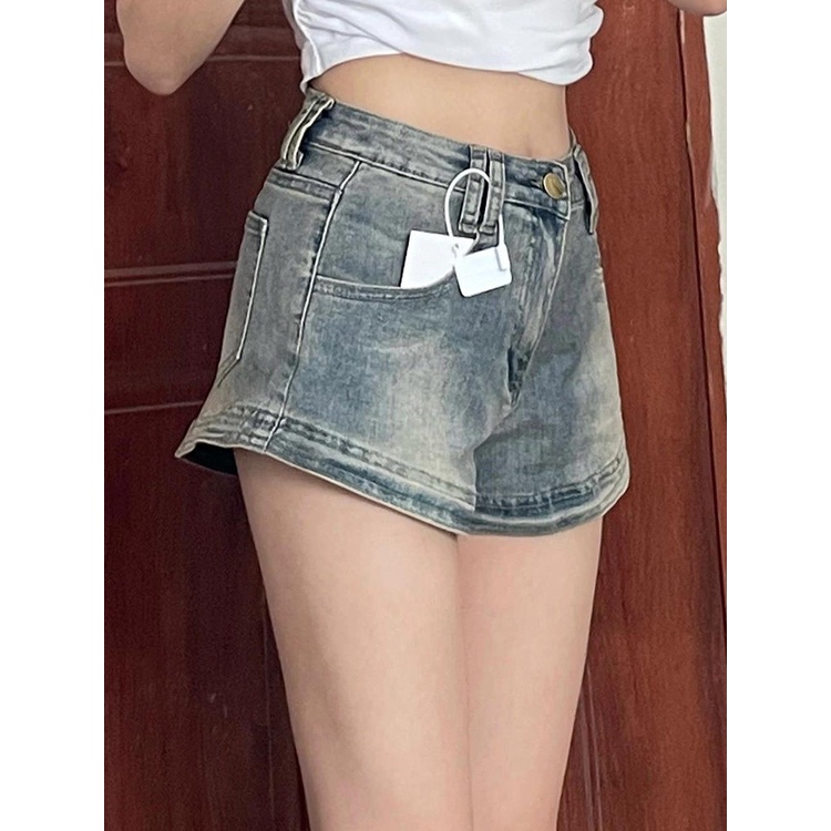 Quần Short Denim Lưng Cao Ống Rộng Phong Cách Retro Mỹ Mới Cho Nữ