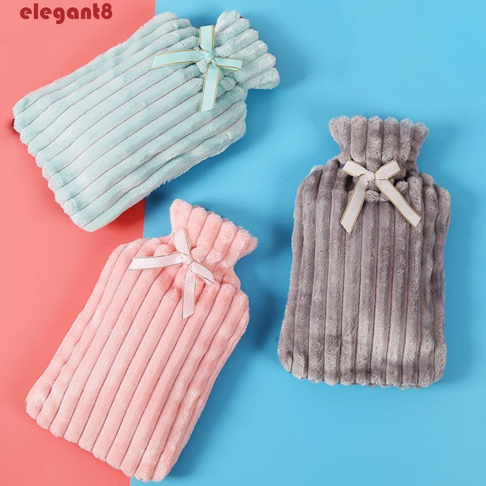 Túi Chườm Nóng Bằng PVC Họa Tiết Kẻ Sọc Sức Chứa Lớn Có Thể Tái Sử Dụng Kèm Vỏ Bọc Lông Cừu Giữ Ấm Bụng / Tay / Chân