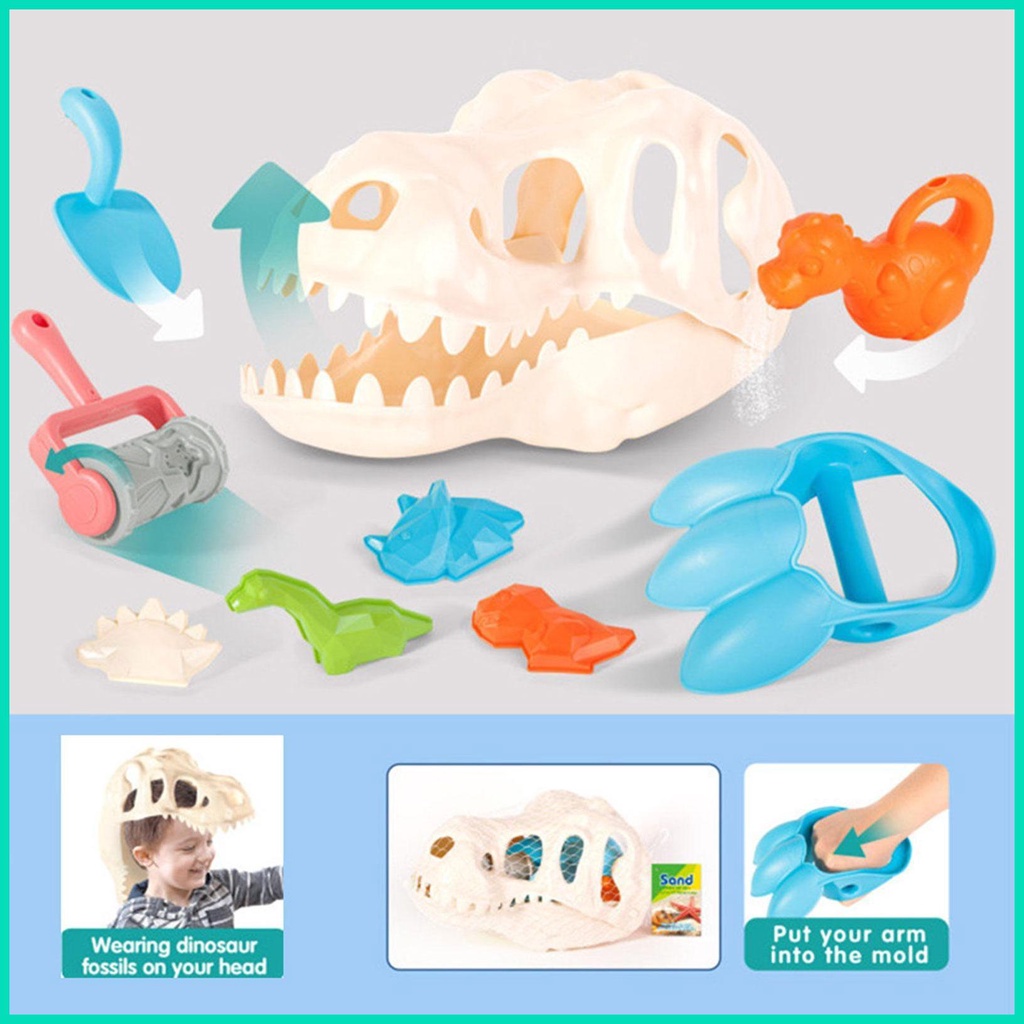 Bộ 9 Món Đồ Chơi Cát Bãi Biển Hình Khủng Long Kèm Xẻng Xúc Cát Vui Nhộn Cho Bé