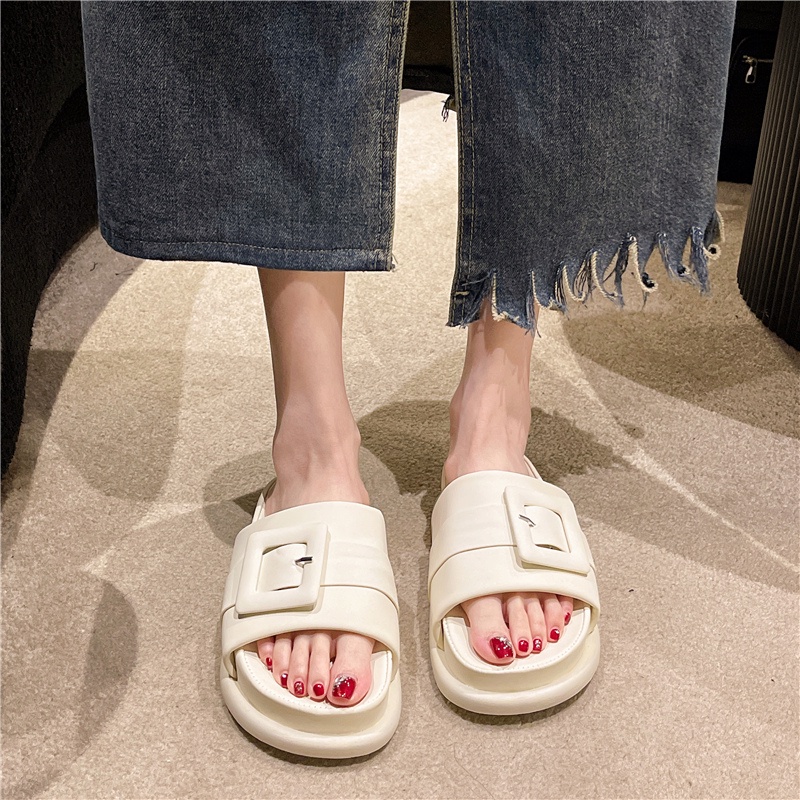 Atikota Dép Sandal Đế Dày Mũi Tròn Trang Trí Khóa Mềm Mại Phong Cách Chanel Thời Trang Giản Dị Dành Cho Bạn Nữ