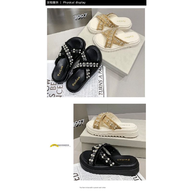Xiaoxiang Giày Sandal Đế Dày Quai Chéo Đính Ngọc Trai Thời Trang Mùa Hè 2023 Phong Cách Mới Cho Nữ