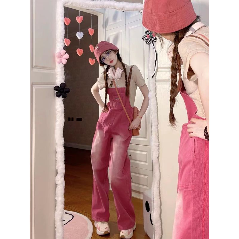 Quần Yếm Denim Dáng Suông Ống Rộng Kiểu Vintage Mỹ Thời Trang Xuân Hè Cho Nữ