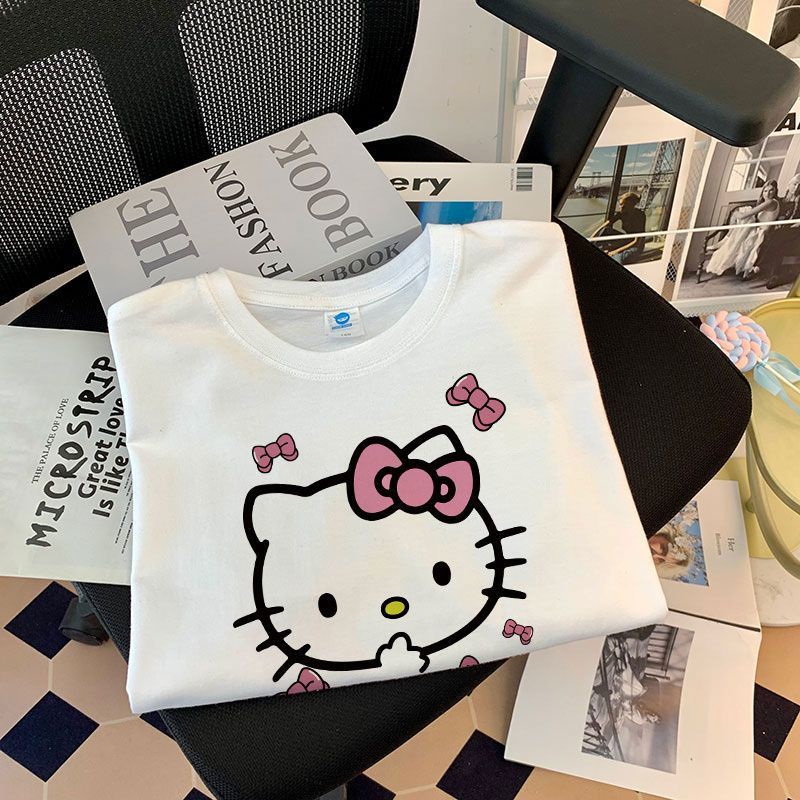 Áo Thun Tay Ngắn Cổ Tròn In Hình Hello Kitty Dễ Thương Thời Trang Mùa Hè 2023 Cho Nữ