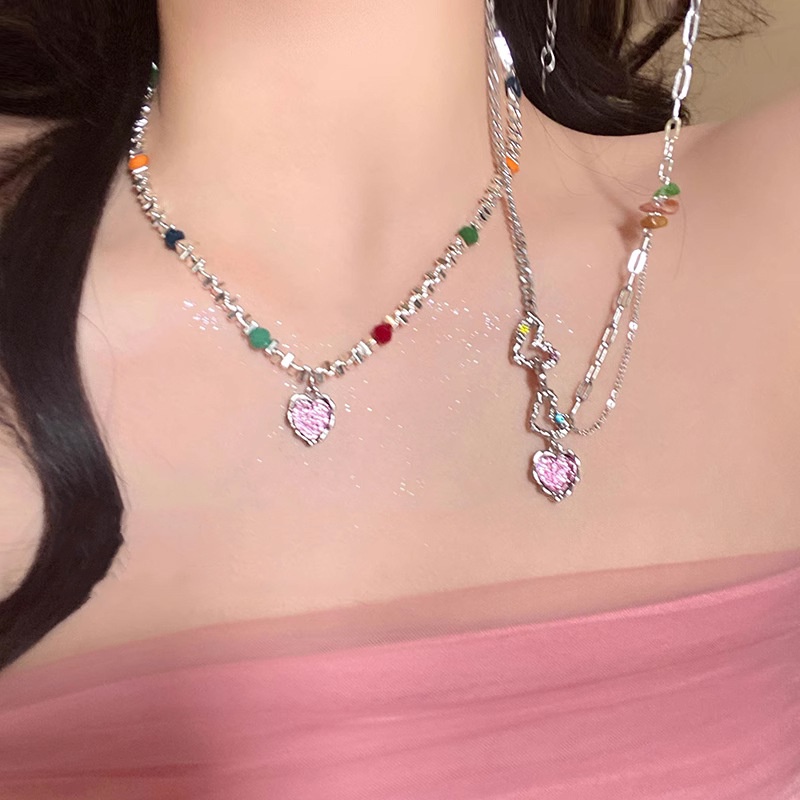 Ahellogirl Vòng cổ Mặt Trái Tim Màu Sắc Thời Trang Cho Nữ