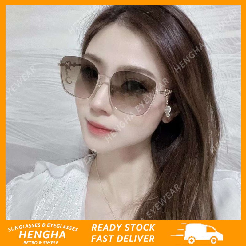 (HENGHA) Kính Râm Nửa Gọng Vuông Kim Loại Thời Trang Hàn Quốc Cổ Điển Cho Nữ