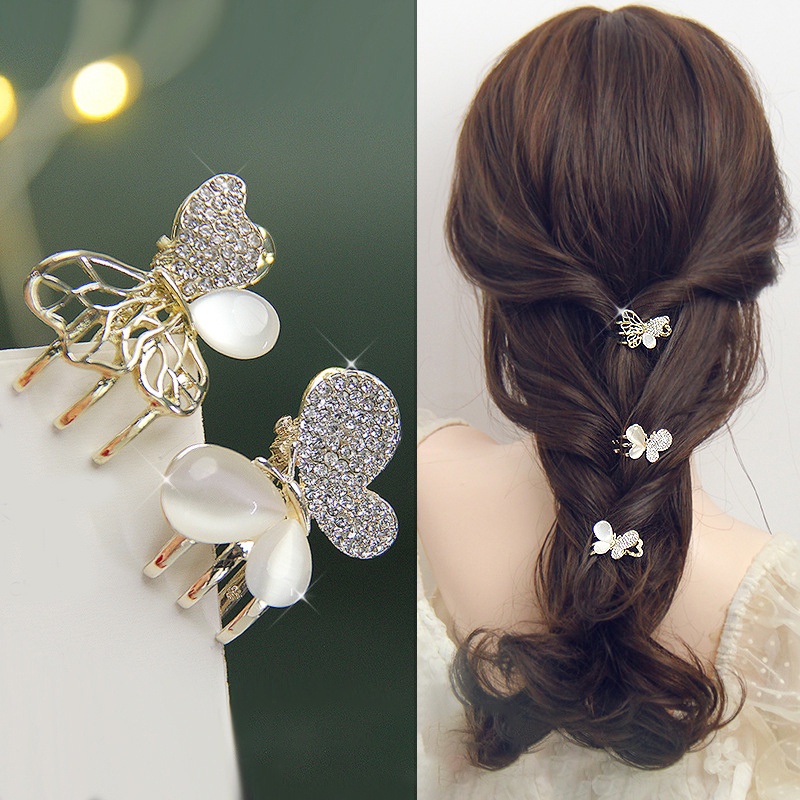 Kẹp Tóc Kim Loại Hình Hoa Bướm Đính Đá Opal Thời Trang Cho Nữ