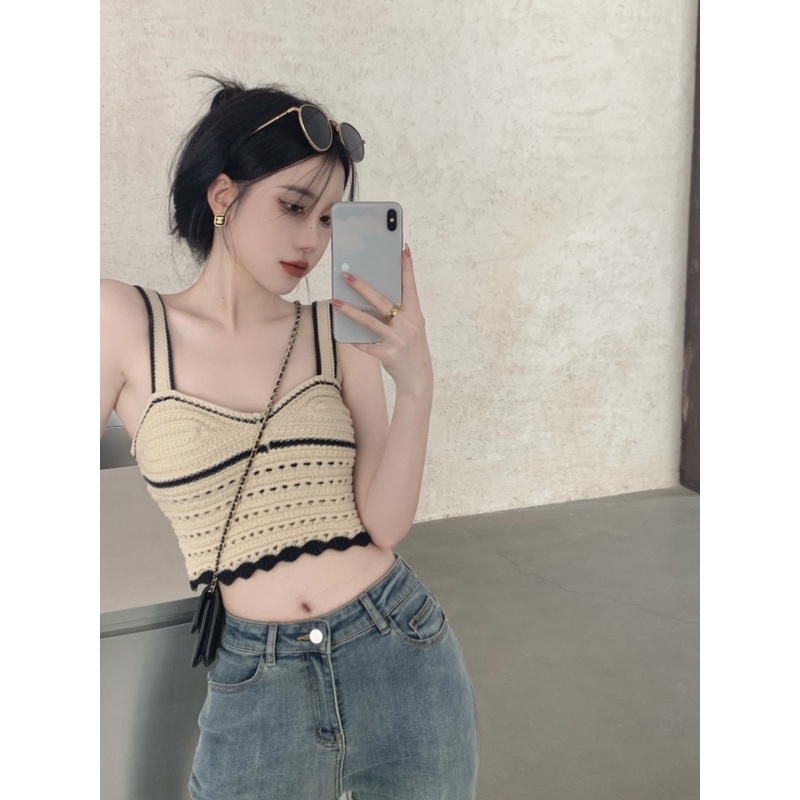 Áo Tank Top Dệt Kim Phong Cách Hàn Quốc Thời Trang Mùa Hè Cho Nữ
