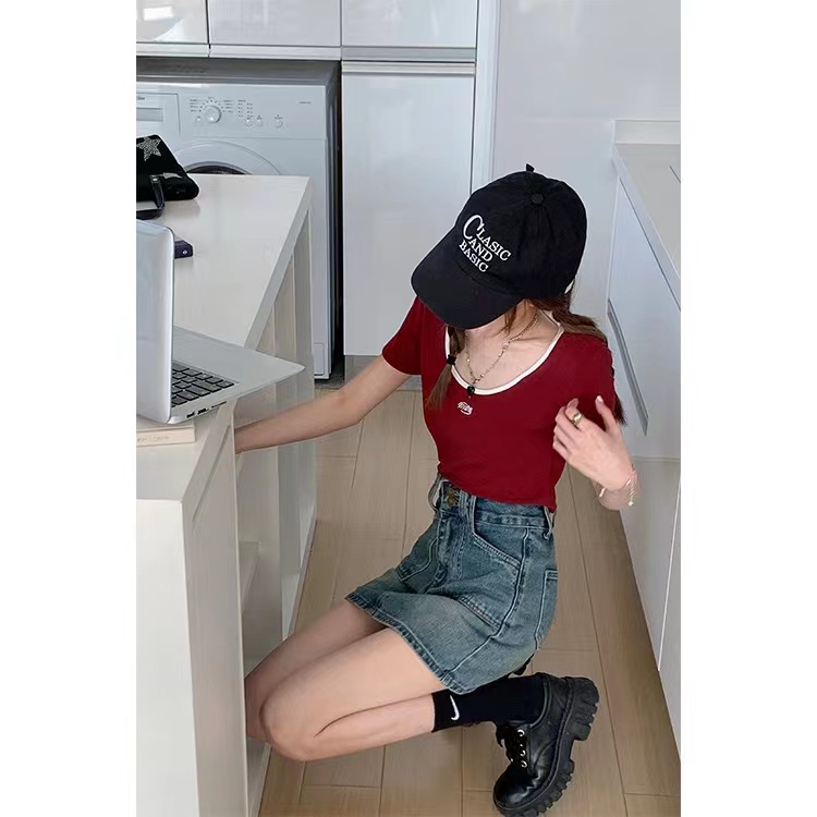 Chân váy jean Chữ A Màu Sắc Thời Trang Hàn Quốc