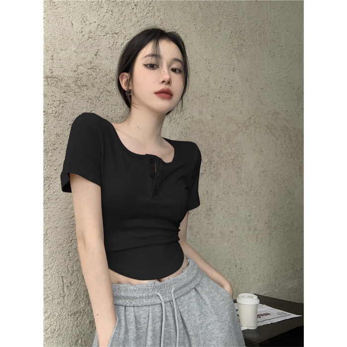 Áo Thun Tay Ngắn Màu Trơn Thiết Kế Mới Thời Trang Mùa Hè Dành Cho Nữ