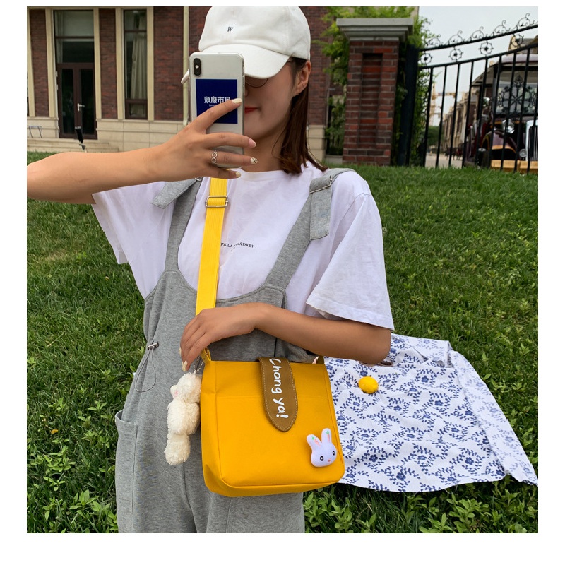 Túi Đeo Chéo Vải Canvas Hình Vuông Nhỏ Dễ Thương Phong Cách Hàn Quốc Thời Trang Mùa Hè Cho Nữ