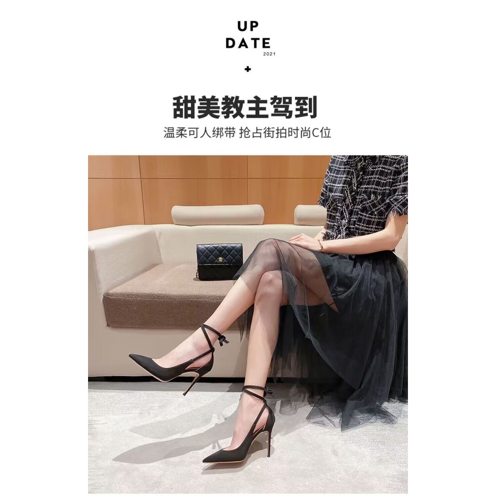 Sandal Cao Gót Màu Đen Cột Dây Thời Trang Mùa Hè 2023 Cho Nữ
