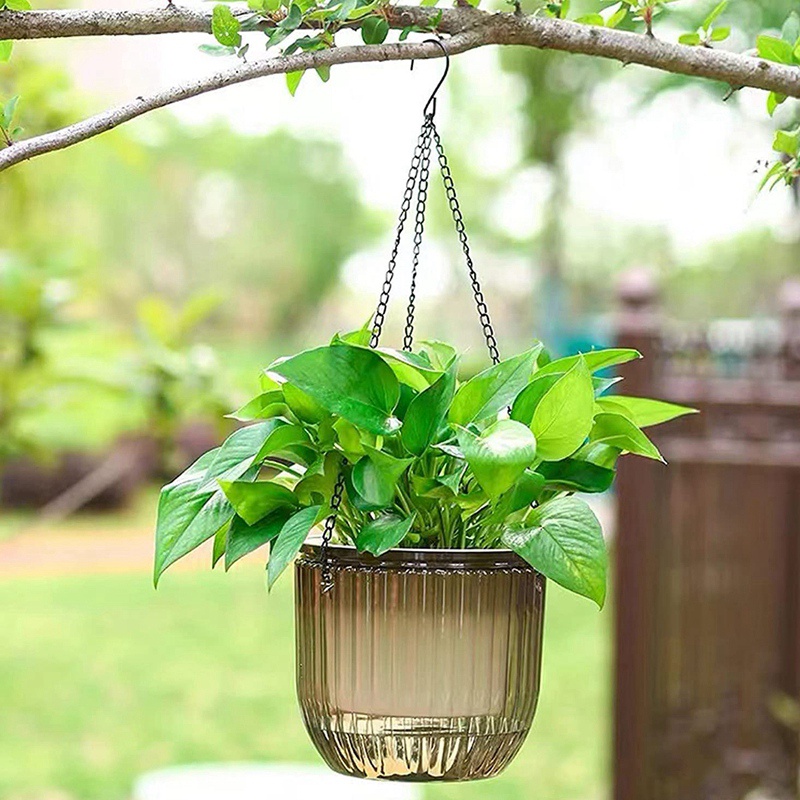 2 gói Chậu trồng cây tự tưới nước trong nhà Chậu hoa treo ngoài trời 6,5 Inch Giỏ chậu cây treo ngoài trời ( Emerald + Grey)