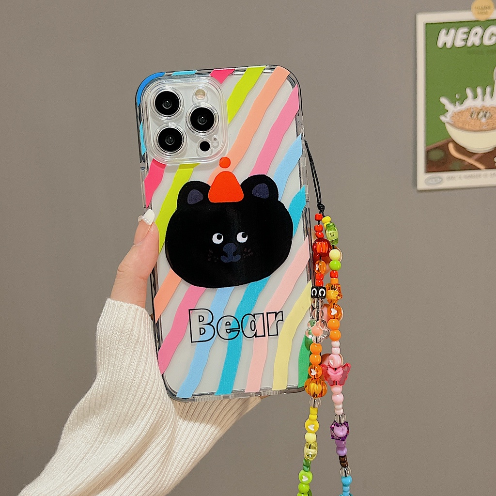 Ốp Điện Thoại Tpu Dẻo Trong Suốt Họa Tiết Hoạt Hình Kèm Dây Đeo Ngọc Trai Cho iphone 12 14 13 11 Pro Max