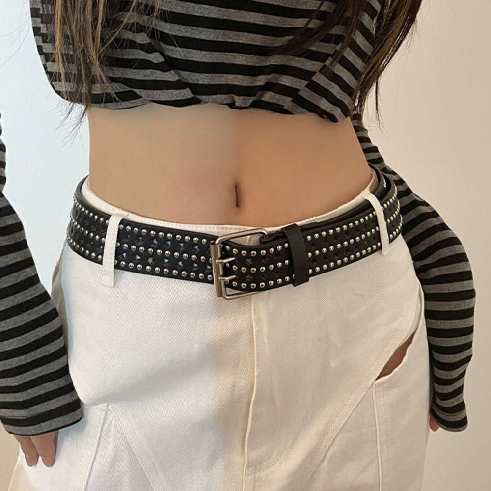 LILYES Thắt Lưng Da PU Khóa Kim Loại Hình Ngôi Sao Phối Hai Lỗ Thời Trang Cho Nam Và Nữ