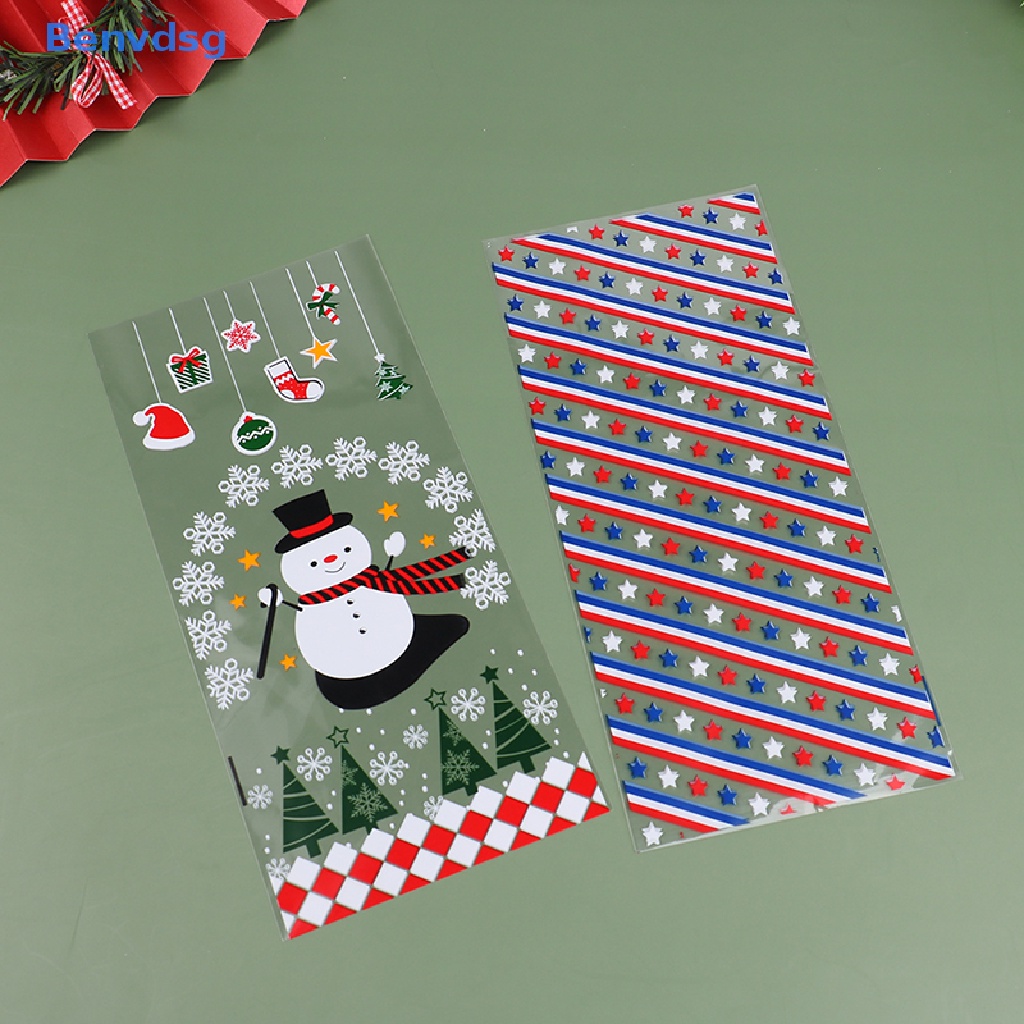 Bộ 50 Túi Nhựa Đựng Kẹo Giáng Sinh Kèm Dây Ruy Băng