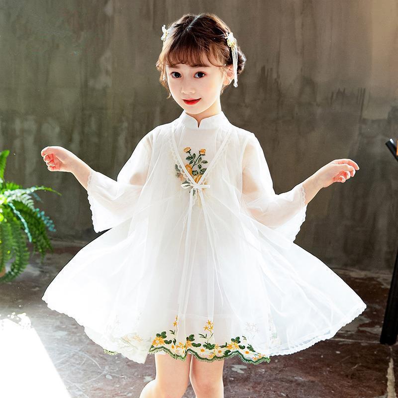 Đầm Phối Lưới Giả Hai Mảnh Tay Lửng Thêu Họa Tiết Hoa Phong Cách Trung Hoa Cổ Điển Thời Trang Mùa Xuân Dành Cho Bạn Gái