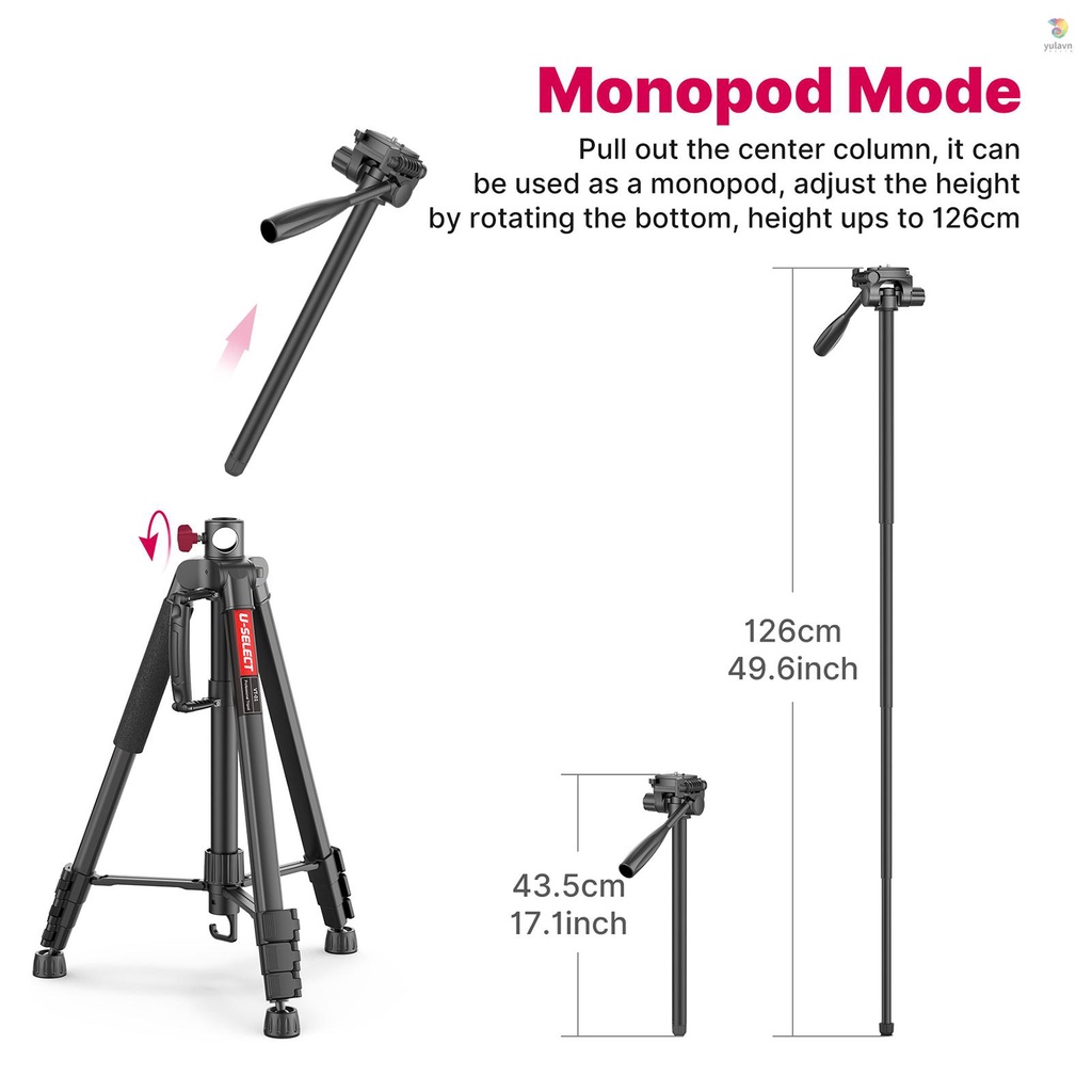 Giá Đỡ Ba Chân Chữ U VT-Select VT-01 Tải Trọng Tối Đa 3kg 180cm / 70.87Inch Max Túi Đựng Máy Ảnh DSLR Mirroless