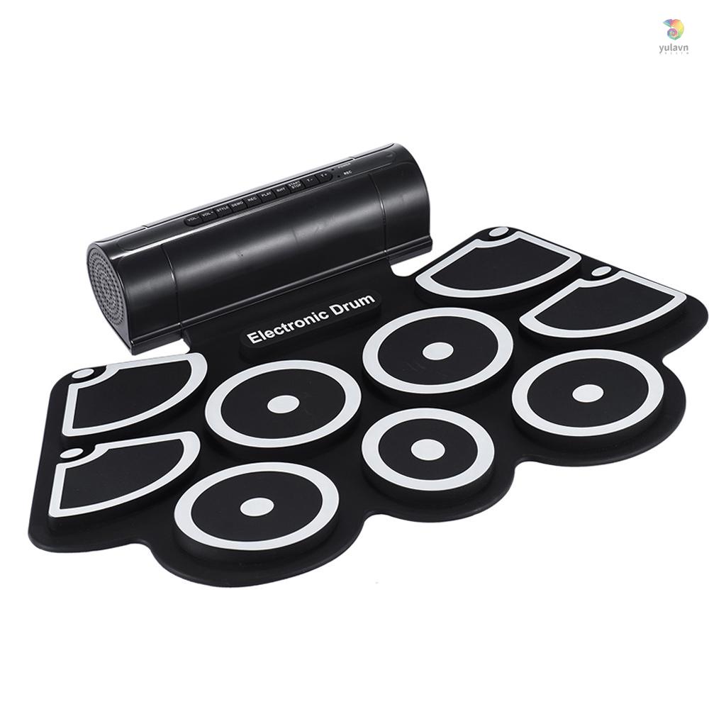 Bộ 9 Miếng Đệm Trống Điện Tử Bằng Silicon Tích Hợp Loa Và Gậy Đánh Trống Cổng USB 3.5mm