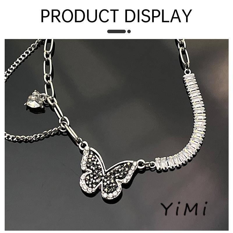 【Thanh toán đích】 Vòng cổ Mặt Hình Bướm Đen Zircon Nhẹ Cao Cấp Ngọt Ngào Cá Tính Cho Nữ