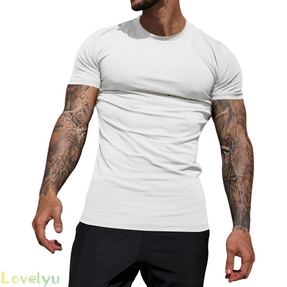 ⭐2023 ⭐Men Slim Fit T-Shirt Crew Neck Men's Short Sleeve Slim Fit Solid Color