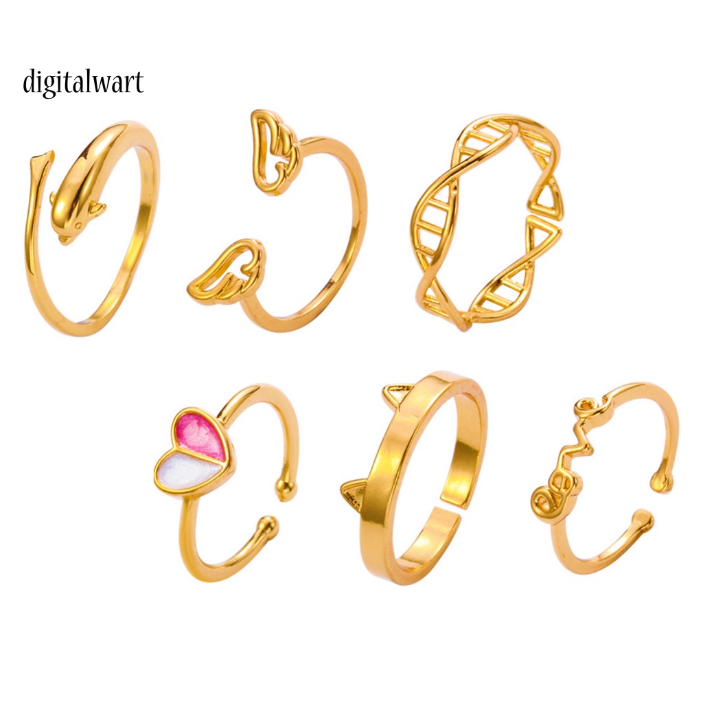 Kỹ Thuật Số| Set 6 Nhẫn Ngón Chân Hình Trái Tim Màu Sáng Có Thể Điều Chỉnh Kích Cỡ