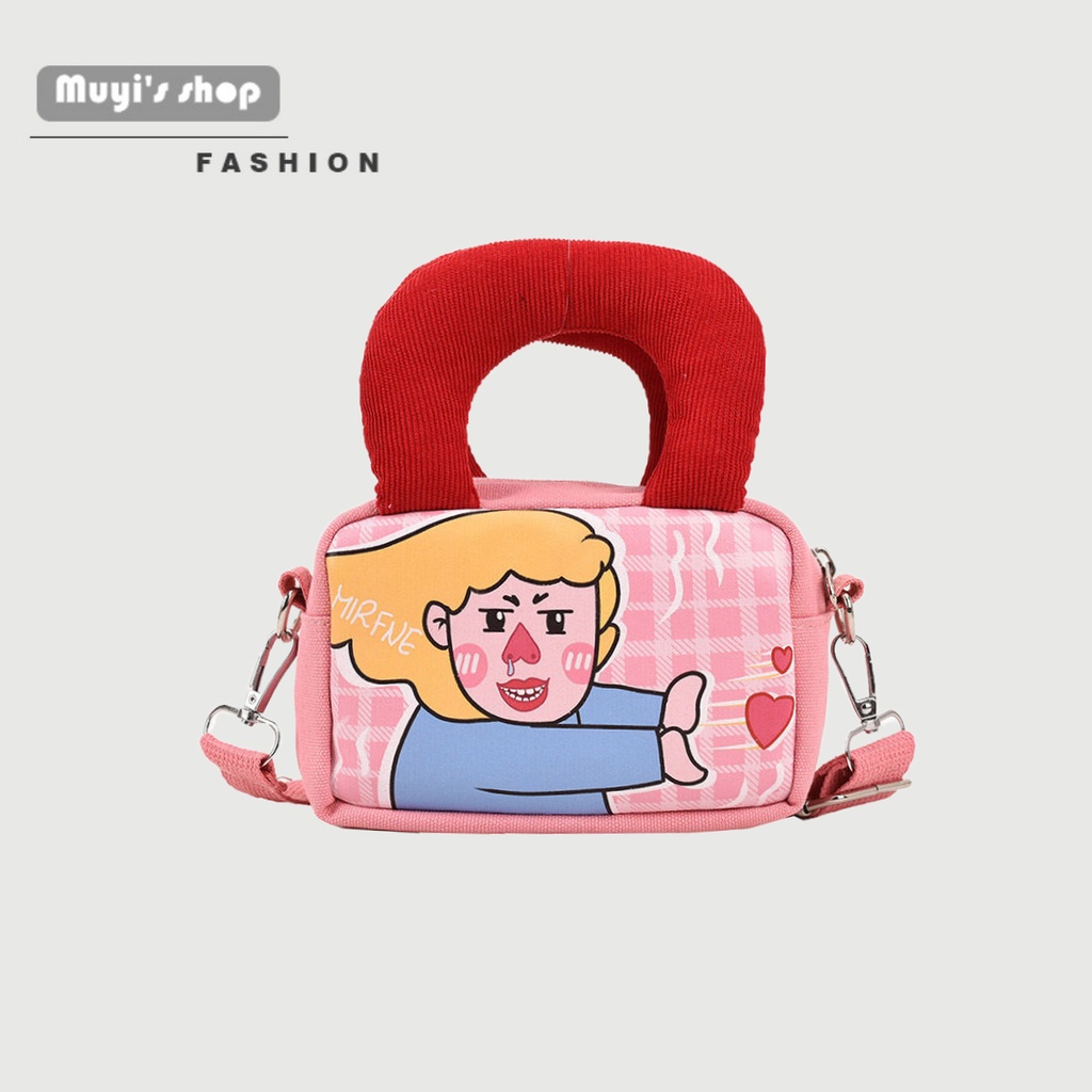 Túi Đeo Chéo Canvas Dáng Vuông Nhỏ Họa Tiết Hoạt Hình Thời Trang Cho Nữ