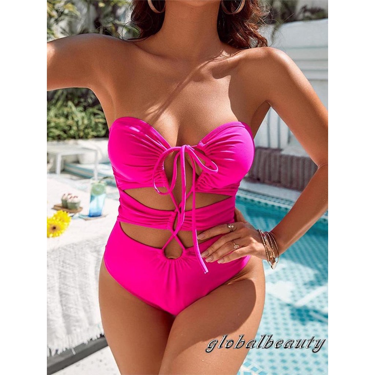 Bộ Bikini Hai Mảnh Hở Lưng Màu Trơn Thời Trang Mùa Hè Cho Nữ