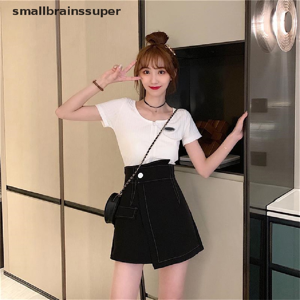 Chân Váy Ngắn Chữ A Lưng Cao Màu Trơn Phong Cách Hàn Quốc Cho Nữ